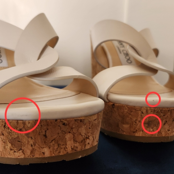 SOLD - JIMMY CHOO Atia 100 Leather Wedge Sandals in White, Size EU 35 / US 5 - Picture 5 of 7